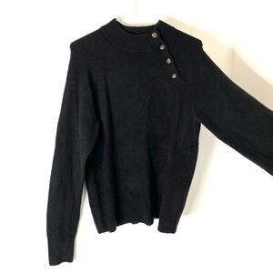 J. Crew Button Sweater Extra-Soft Yarn Button Shoulder Detail Black